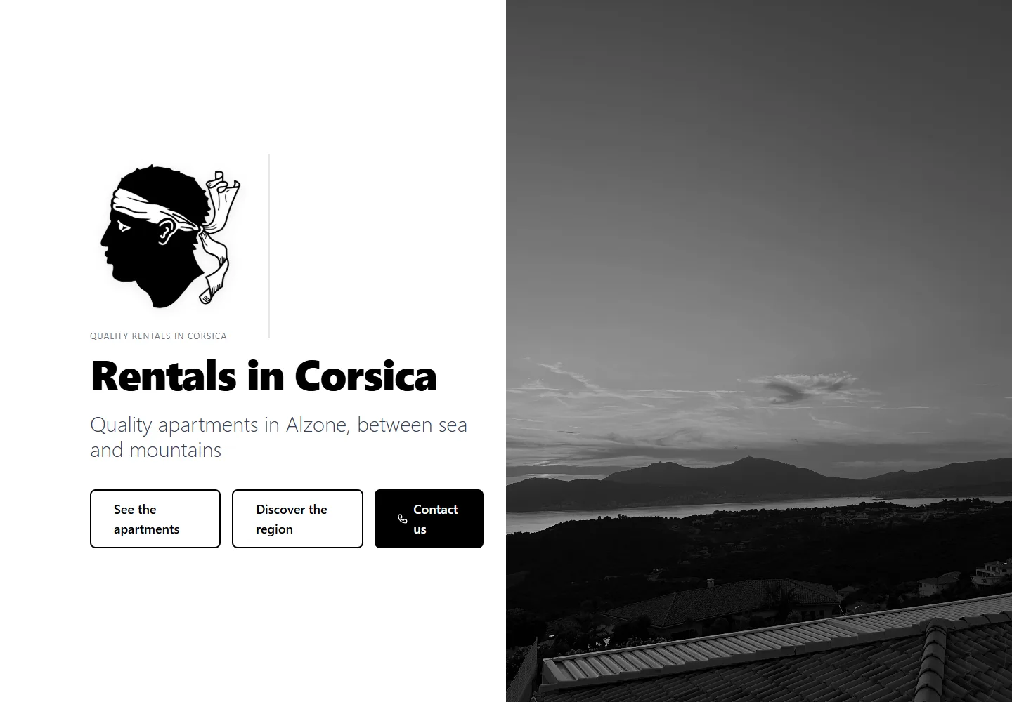 Page d’accueil Location en Corse avec logo corse, hero et appartements